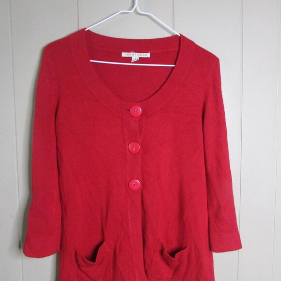 Carolyn Taylor Cardigan Sweater S 3/4 Sleeve Pockets Big Buttons Red - Picture 2 of 12